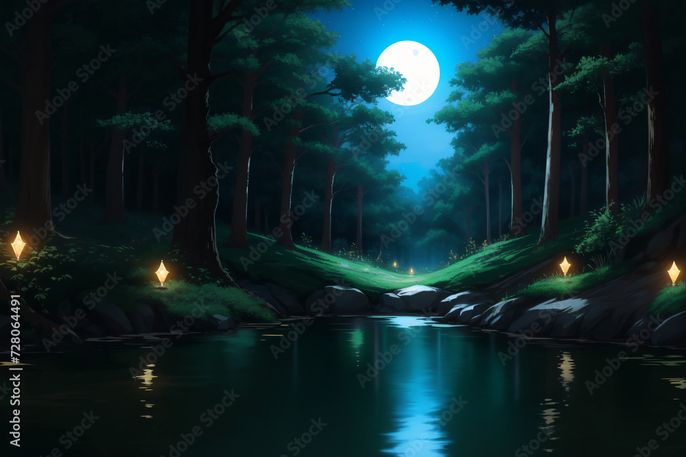 Obraz premium night in the forest - Ai Generated