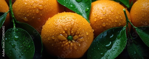 Fresh ripe orange, healthy bio fruit food gardening concept banner panorama. Generative Ai