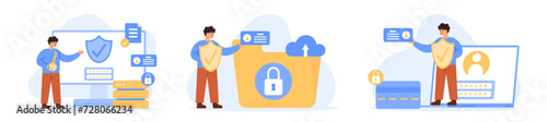Database security software. Cyber crime, computer system hacking malware. Modern flat style for landing page, web banner, infographics. Password Security. Cyber Security and Data Protection