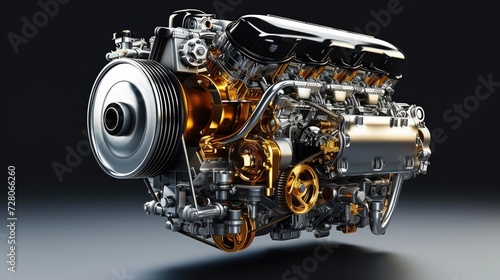 Fantasy Meticulous auto engine disassembly: a comprehensive visual journey, intricate components, gears, pistons, technology involved in disassembly of automotive engine meticulous inspection repair.