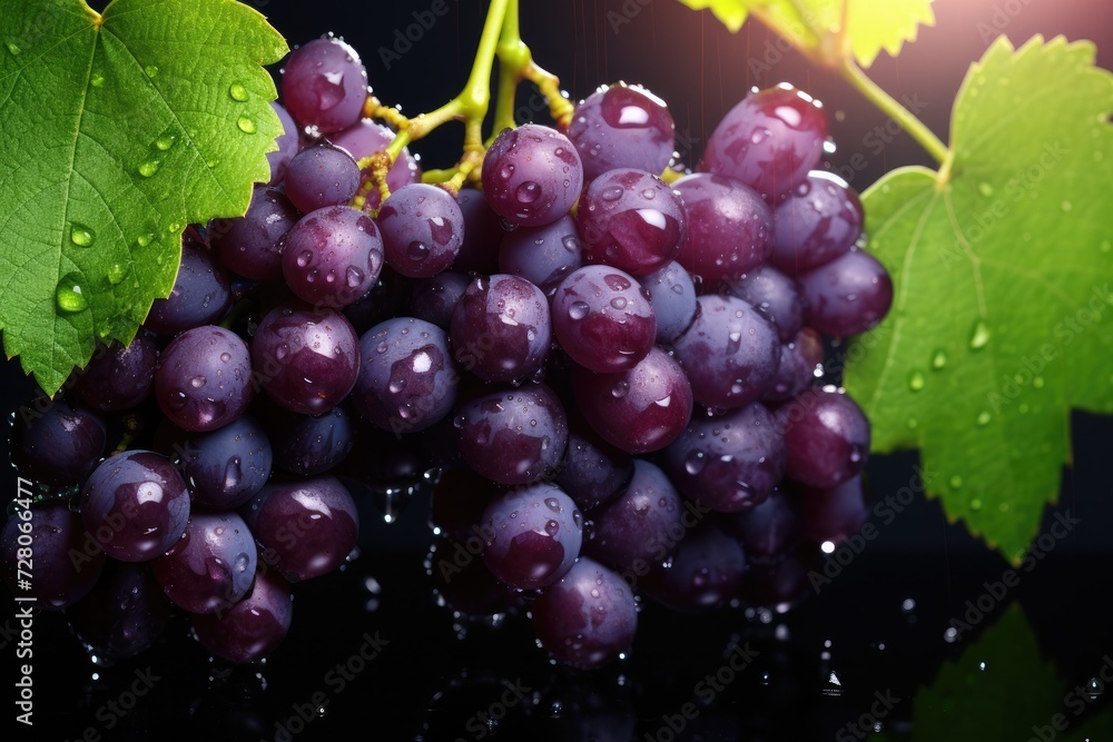 Fototapeta premium Fresh ripe grape, healthy bio fruit food gardening concept. Generative Ai