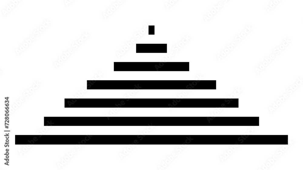 Black and white horizontal lines forming a pyramid. Monochrome stripes forming a triangle. Simple geometric design. Minimalist graphic. Logo, icon, pictogram. Vector on white background Black and white horizontal lines forming a pyramid. Monochrome stripes forming a triangle. Simple geometric design. Minimalist graphic. Logo, icon, pictogram. Vector on white background