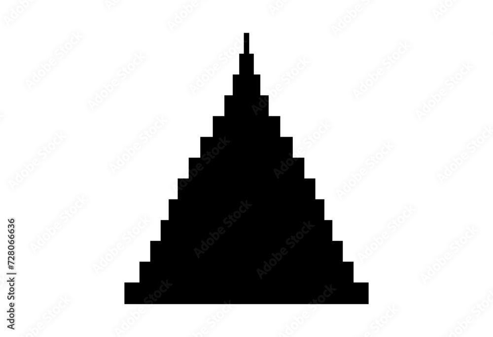 Pyramid consisting of horizontal rectangles. Black silhouette. Triangle. Simplistic pixel pyramid. Simple geometric design. Minimalist graphic. Logo, icon, pictogram. Vector on white background. Pyramid consisting of horizontal rectangles. Black silhouette. Triangle. Simplistic pixel pyramid. Simple geometric design. Minimalist graphic. Logo, icon, pictogram. Vector on white background.
