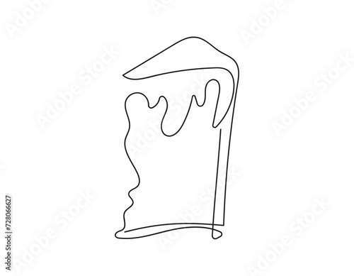 Continuous line drawing of Easter Kulich cake with icing. A slice of cupcake. Black vector illustration isolated on white background. Design element. For print, greeting, coloring book, scrapbooking.