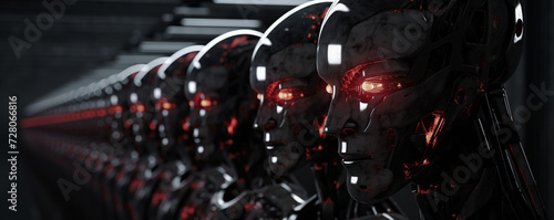 Roboter mit roten Augen, Darstellung von künstlicher Intelligenz und Robotik