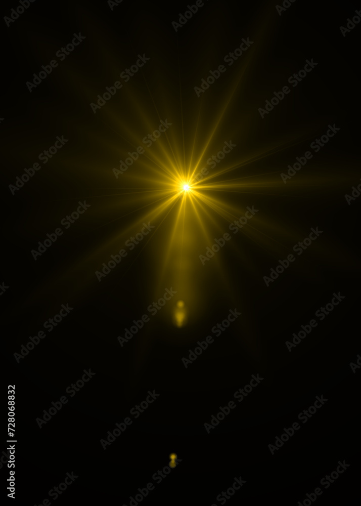 gold sunburst effect background,Lens flare light on black background or ...