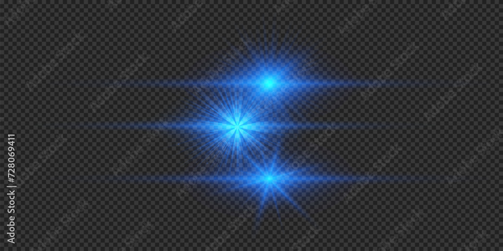 Obraz premium Set of blue horizontal light effects of lens flares