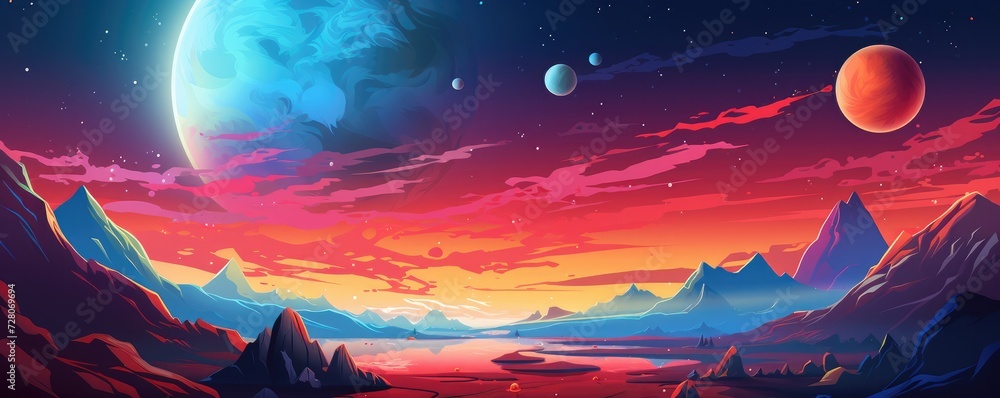 Fantasy galaxy travel sky adventure  wallpaper, colorful panorama. Generative Ai.