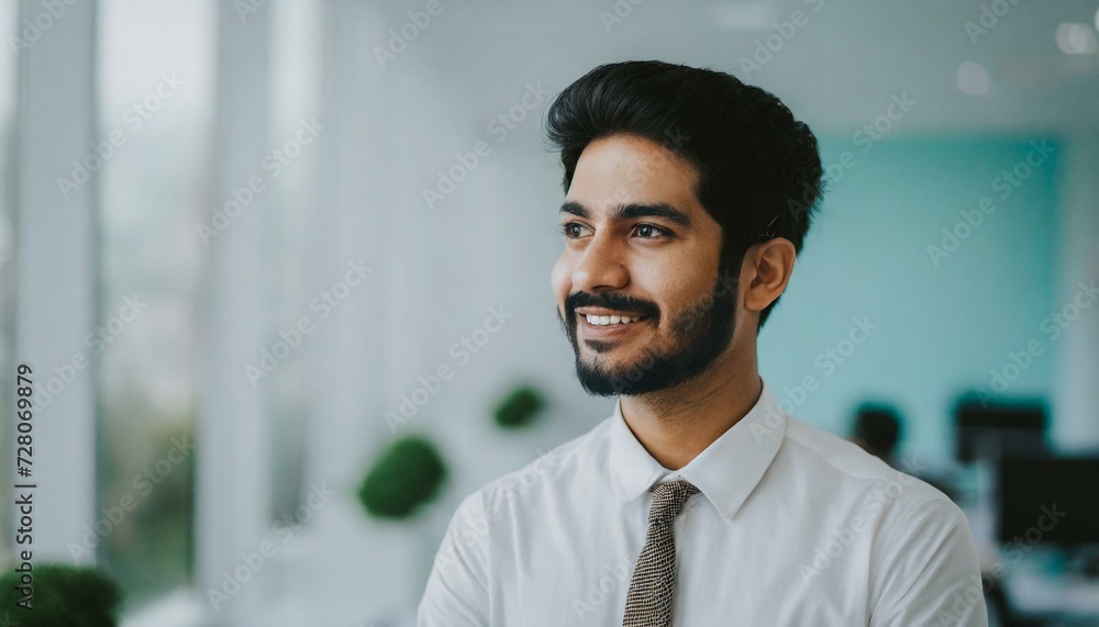 man happy close up standing in office blurred background man happy close up standing in office blurred background