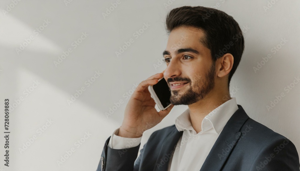 business man talking on phone, close up focus on face business man talking on phone, close up focus on face