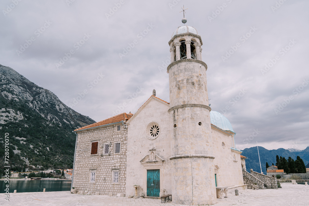 Stone Church of Our Lady on the Rocks on the island of Gospa od Skrpjela. Montenegro