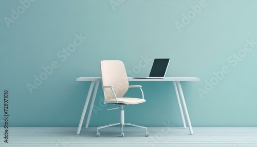 Streamlined Productivity  Minimal Office Chair and Table with Laptop Setup