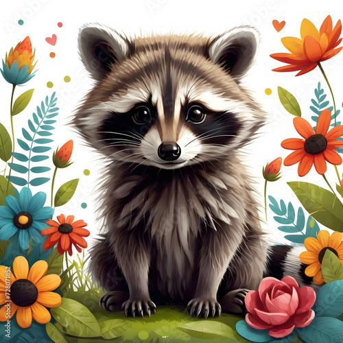 I recently came across the most adorable and fluffy baby raccoon I've ever seen, Ethnic Floral Detailed Characters Vivid Patterns. This little critter had the softest fur that resembled a bundle of cl photo