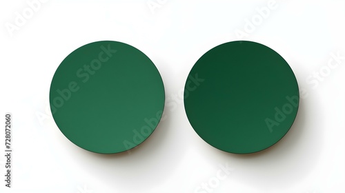 Two Dark Green round Paper Notes on a white Background. Brainstorming Template with Copy Space