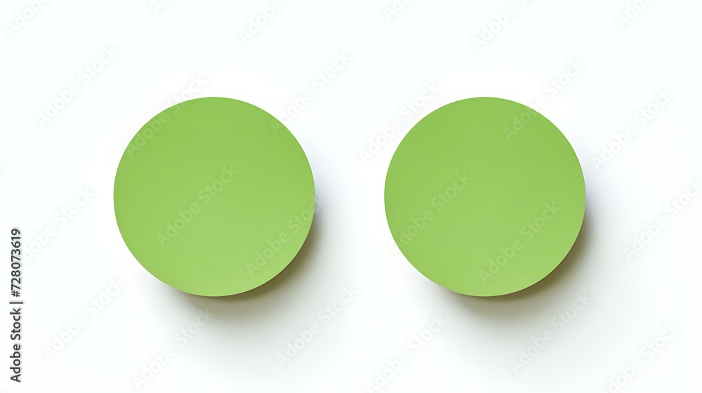 Two Green round Paper Notes on a white Background. Brainstorming Template with Copy Space