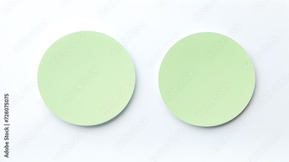 Two Light Green round Paper Notes on a white Background. Brainstorming Template with Copy Space