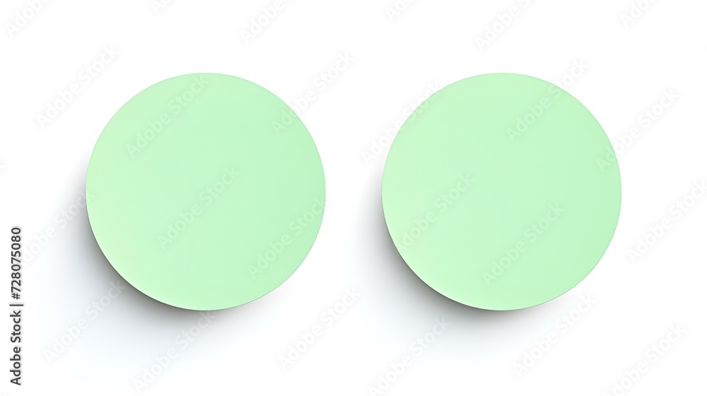 Two Light Green round Paper Notes on a white Background. Brainstorming Template with Copy Space