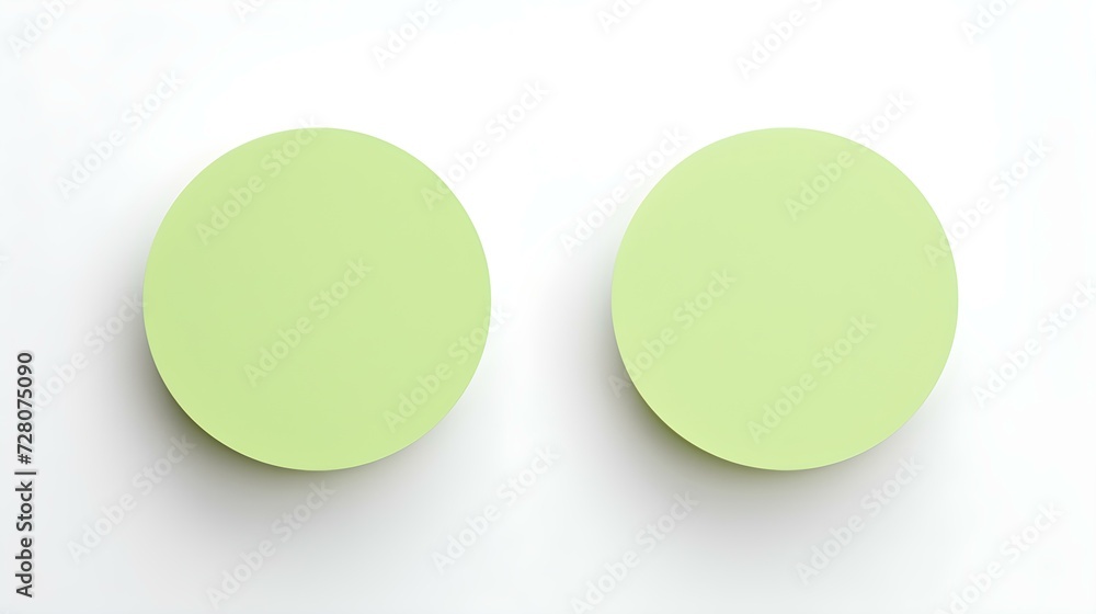 Two Light Green round Paper Notes on a white Background. Brainstorming Template with Copy Space