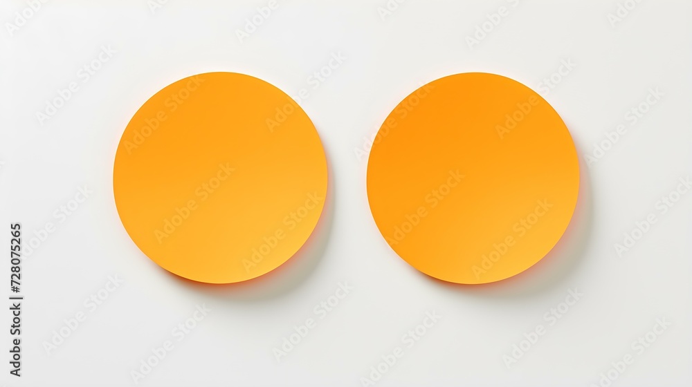 Two Light Orange round Paper Notes on a white Background. Brainstorming Template with Copy Space