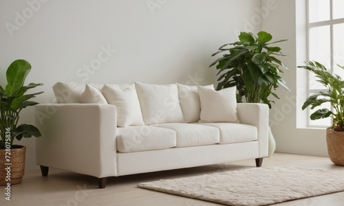 Elegant white sofa in a bright living room