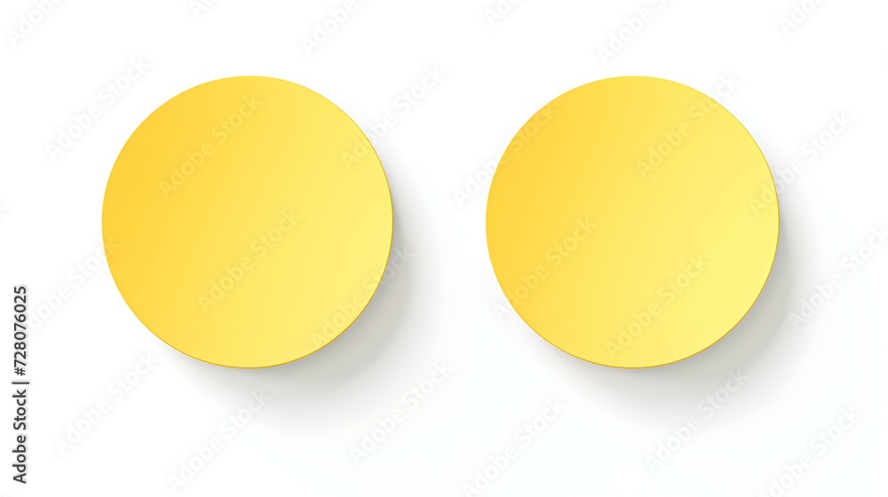 Two Light Yellow round Paper Notes on a white Background. Brainstorming Template with Copy Space