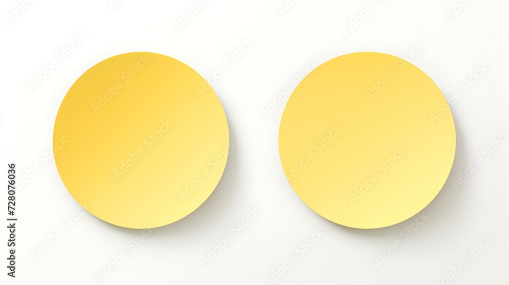 Two Light Yellow round Paper Notes on a white Background. Brainstorming Template with Copy Space
