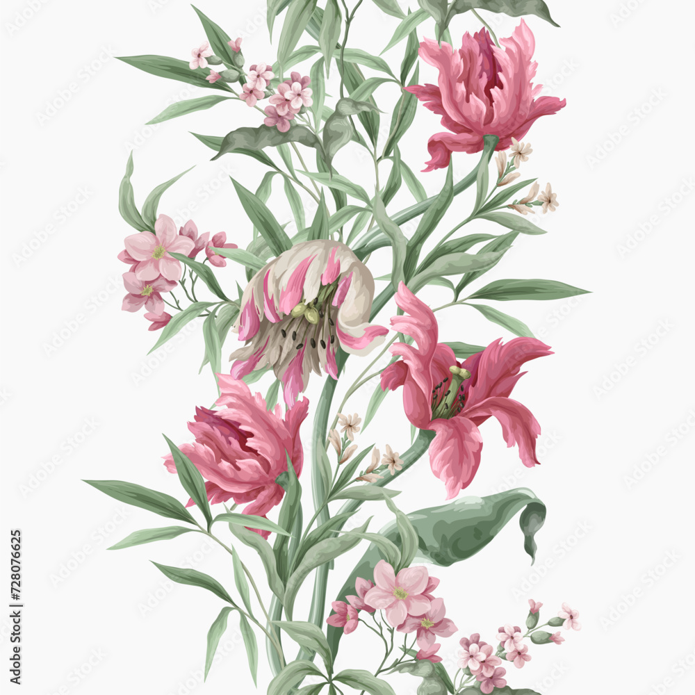 Border with vintage tulips. Vector.