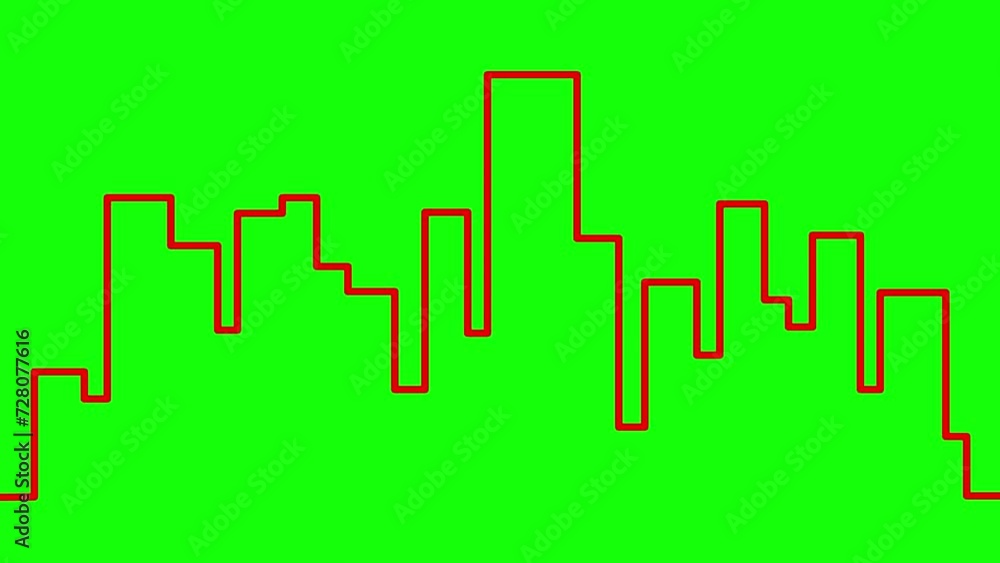 Animated red silhouette of city is drawn. Linear town. Looped video. Concept of trip, travel, construction, architecture. Line vector illustration isolated on green background. Animated red silhouette of city is drawn. Linear town. Looped video. Concept of trip, travel, construction, architecture. Line vector illustration isolated on green background.
