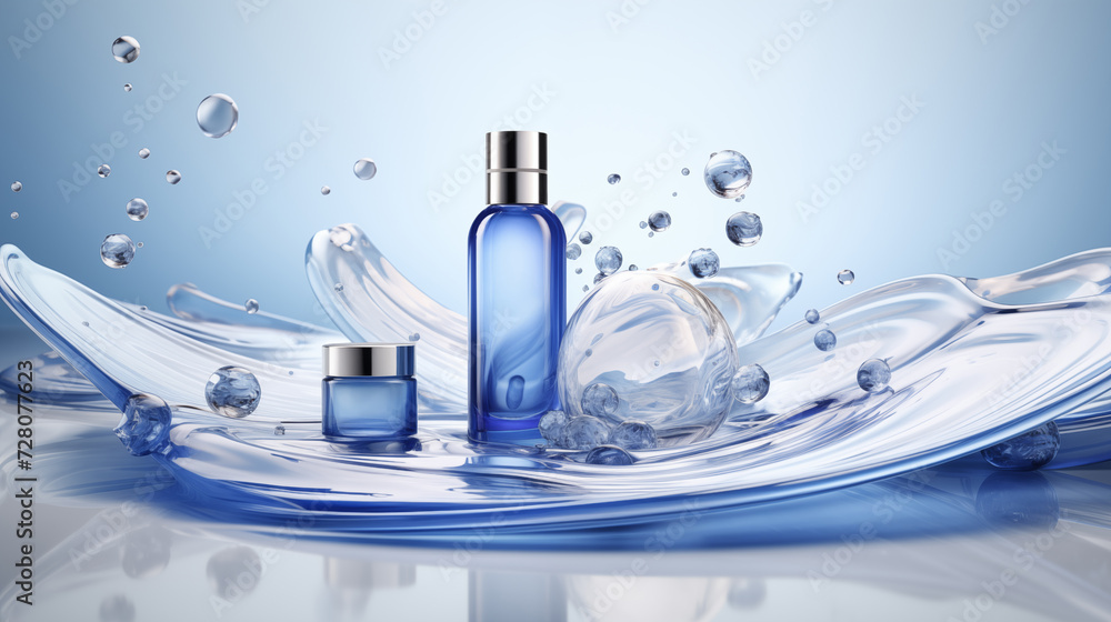 Elegant Perfume and Cream Jars Amidst Dynamic Water Splashes Elegant Perfume and Cream Jars Amidst Dynamic Water Splashes