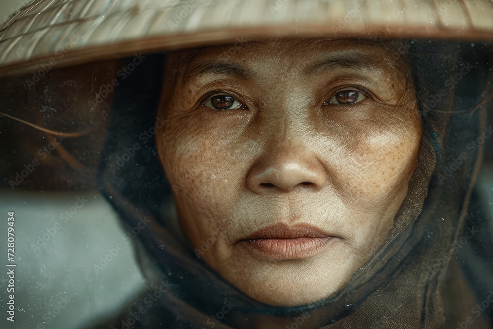 Close up portrait of Vietnam woman in national clothes of Vietnam realistic detailed photography texture. Vietnamese woman. Horizontal format Close up portrait of Vietnam woman in national clothes of Vietnam realistic detailed photography texture. Vietnamese woman. Horizontal format