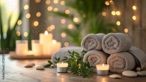 Atmosphere of relaxation and tranquility that embodies the essence of a spa retreat  beauty treatment items for spa procedures.
