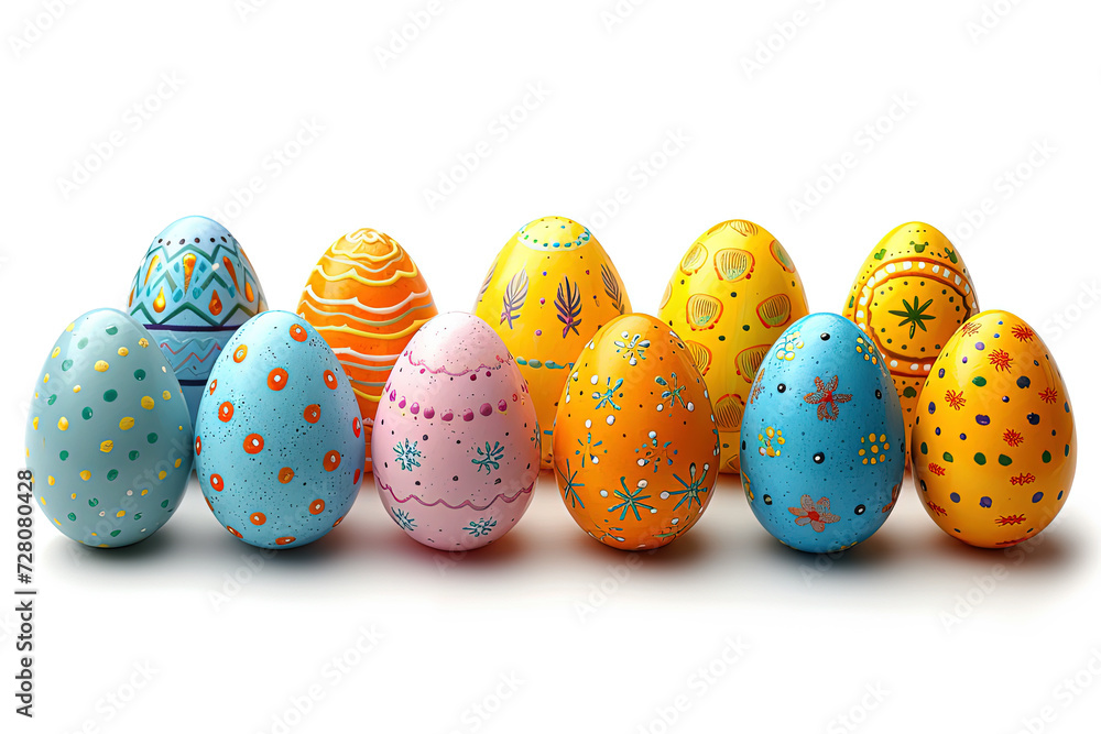 colorful Easter eggs on white background