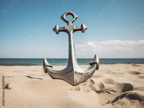 Anchor in Sand Stability and Security Isolated on White Background AI Generated