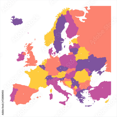 Political map of Europe. Blue colored blank vector map with capital cities of european countries.