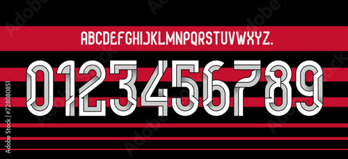 font vector team 2024 - 2025 kit sport style font. football style font with lines. flamengo font. The Mengao. sports style letters and numbers for soccer team. league Brazil.