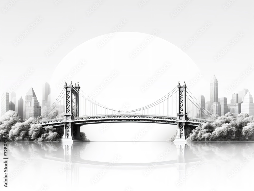 Bridge Arching Over River Connection and Passage Isolated on White Background AI Generated