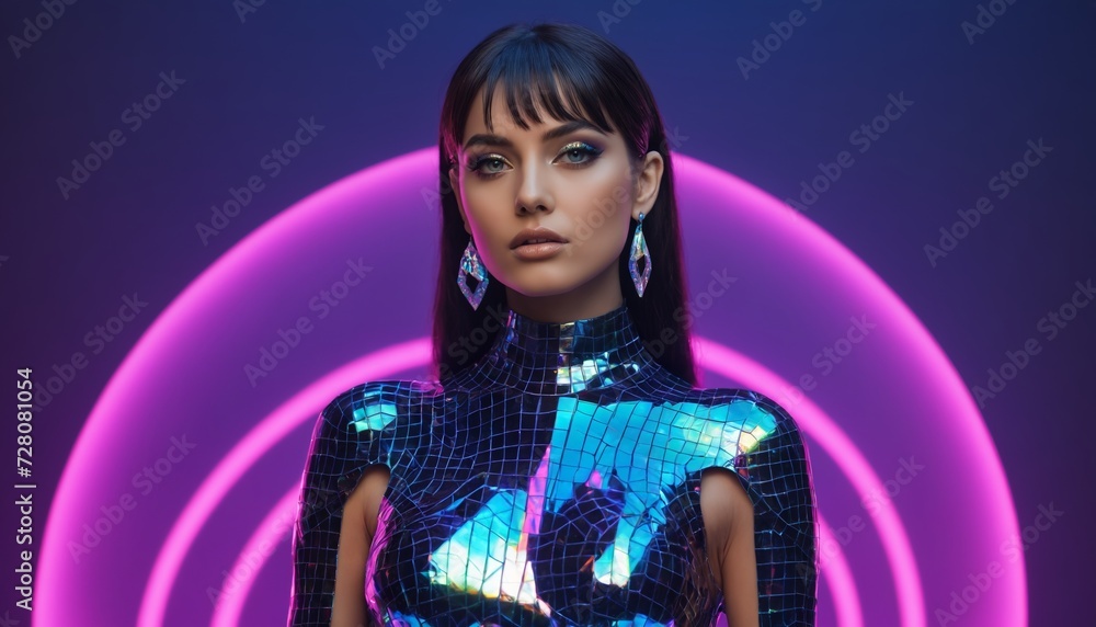 Closeup of woman's face with holographic makeup Closeup of woman's face with holographic makeup
