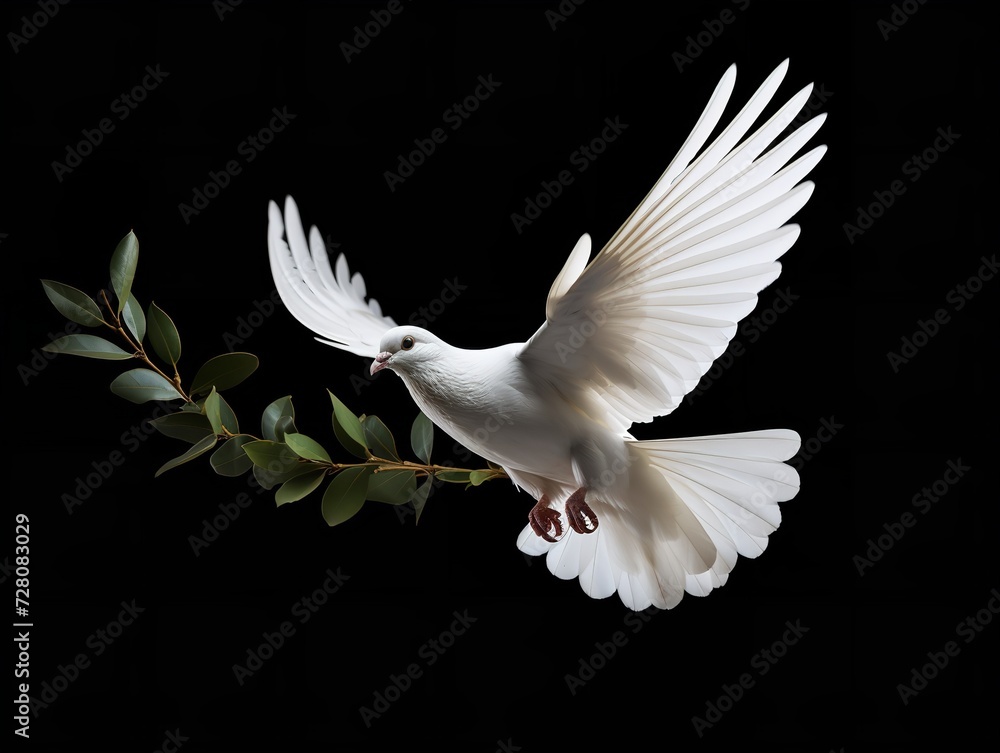 Obraz premium Dove Carrying an Olive Branch Peace and Harmony Isolated on White Background AI Generated