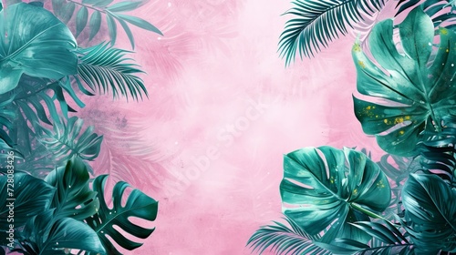 Watercolor Monstera Leaf. Cute watercolor Philodendron tropical leaves. Banner, wallpaper, green background, exotic tropical wall, abstract floral pattern, illustration. © nataliia_ptashka