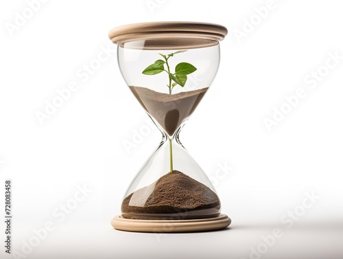 Hourglass with Plant Inside Time and Growth Isolated on White Background AI Generated