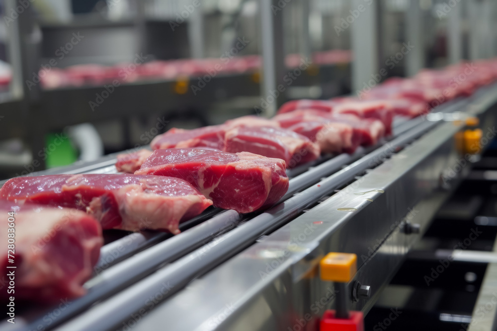 Factory for the production of minced meat. Background with selective focus and copy space Factory for the production of minced meat. Background with selective focus and copy space