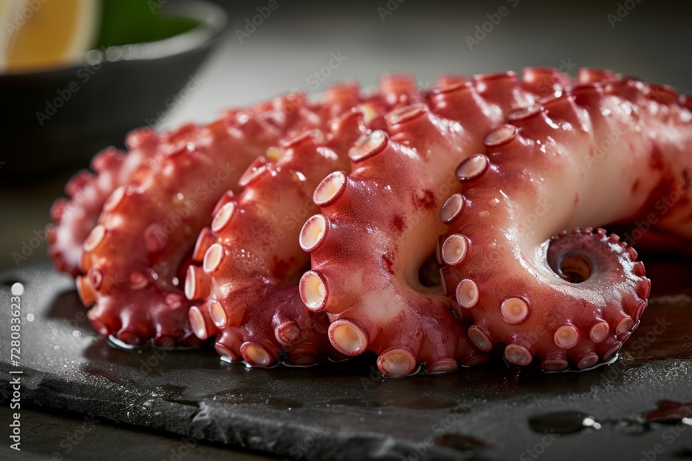 Octopus in cooking. Background with selective focus and copy space Octopus in cooking. Background with selective focus and copy space