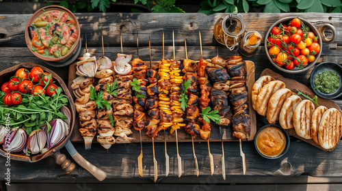 Mouth-watering Vegetarian Grilled Delicacies on Wooden Table