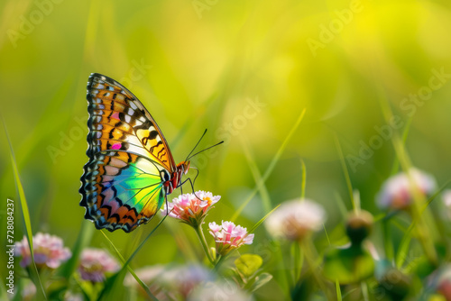 Butterfly on spring wildflowers. Background with selective focus and copy space © top images