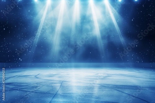 Winter background. Spotlight shines on the earth 