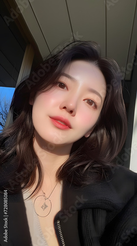 40 year old asian talking selfie