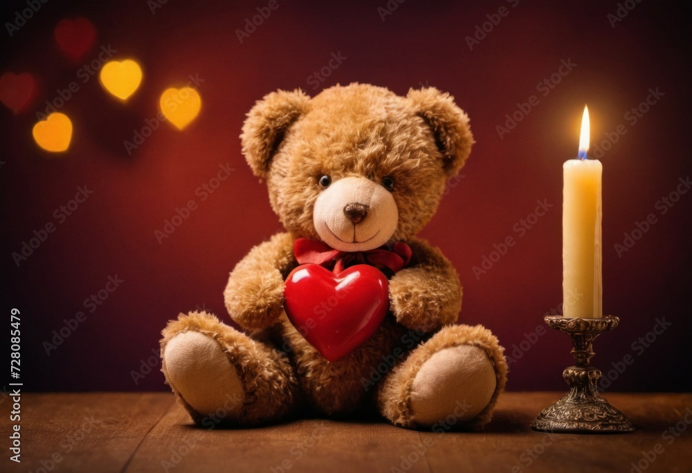 Teddy bear with a heart. Backdrop with selective focus and copy space Teddy bear with a heart. Backdrop with selective focus and copy space