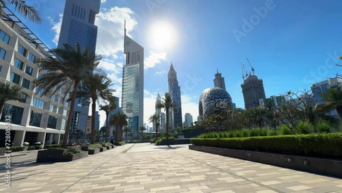 view of the city, future museum of the dubai city, panoramic view of the modern city, financial city, city skyline with skyscrapers photo