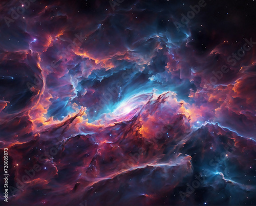 Mesmerizing space nebula filled with vibrant colors, intricate patterns, and cosmic energy.Nebula night starry sky in rainbow colors. Multicolor outer space. Elements of this image furnished by NASA.  © Emma