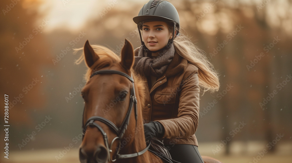 Obraz premium Woman riding a horse, closeup